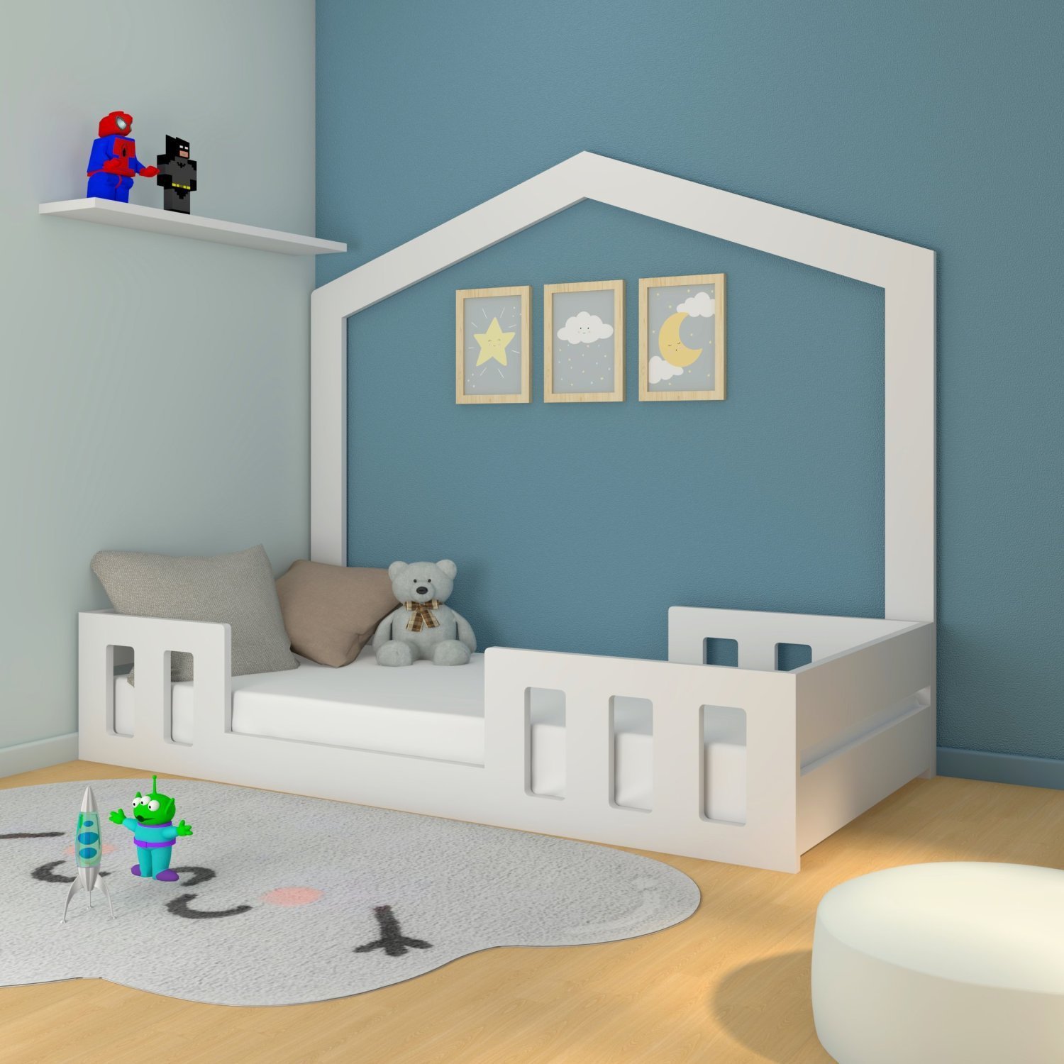 Cama Montessori Com Casinha Play Timber Branco