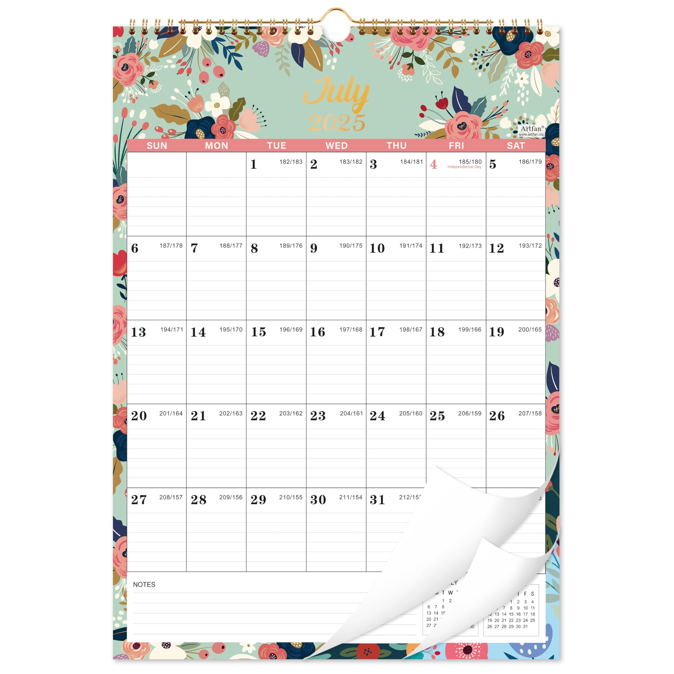 Calendário Wall Artfan 2025-2026 18 Mensais 30x43cm Verde