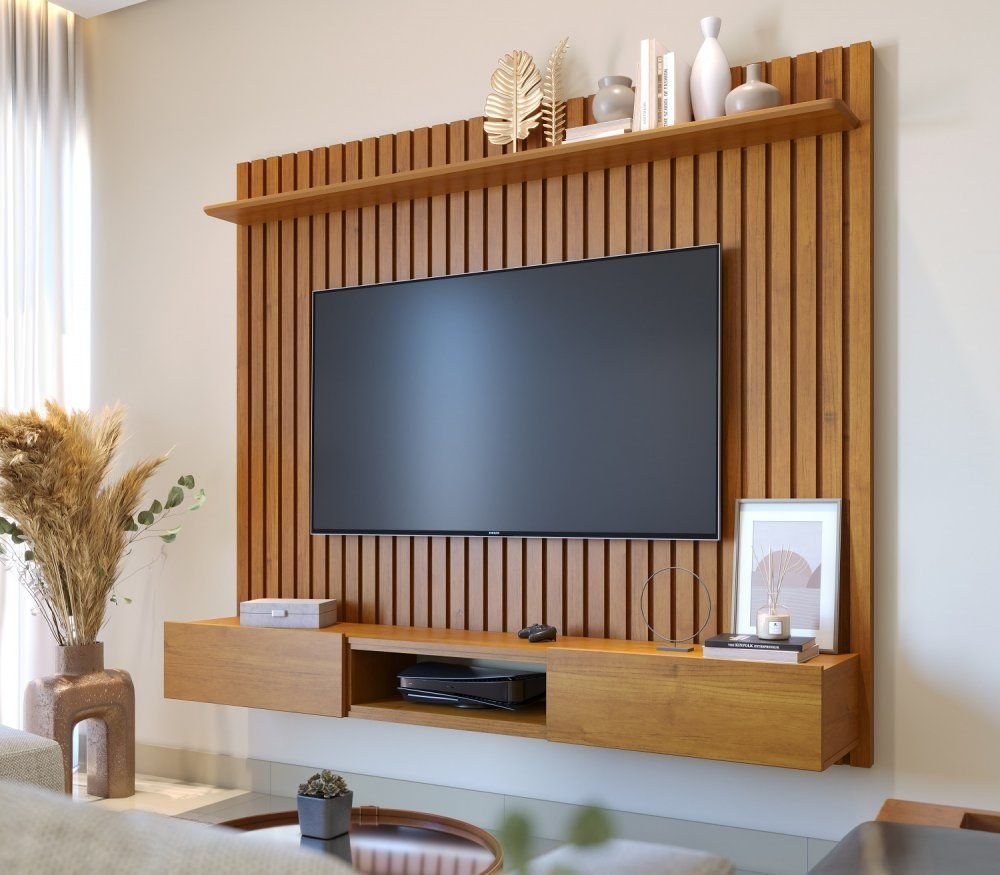 Painel Para Tv Até 75 Polegadas Ripado Loft 2,2m Imcal Nature