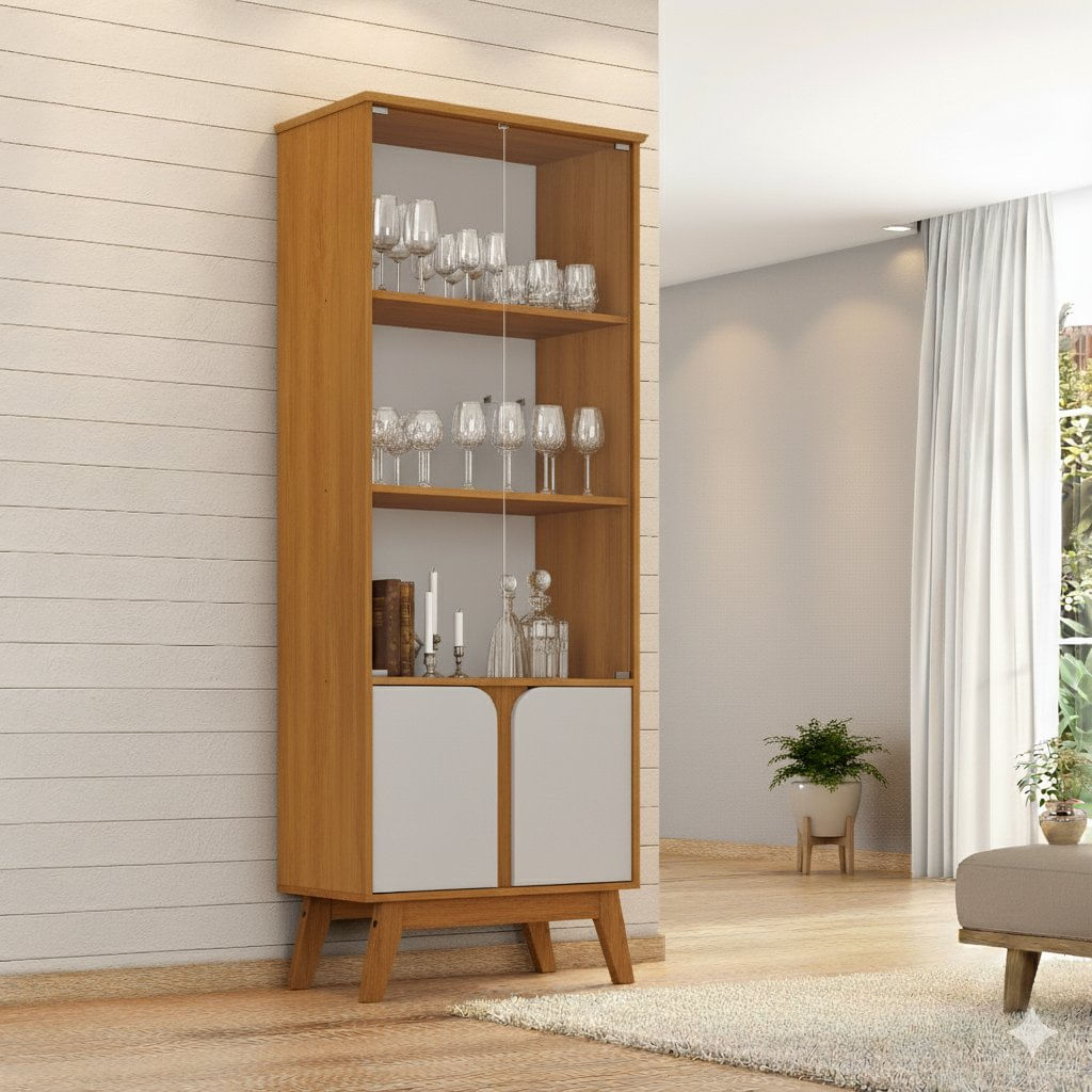 Cristaleira Retrô Madri Móveis Bechara Naturalle/off White