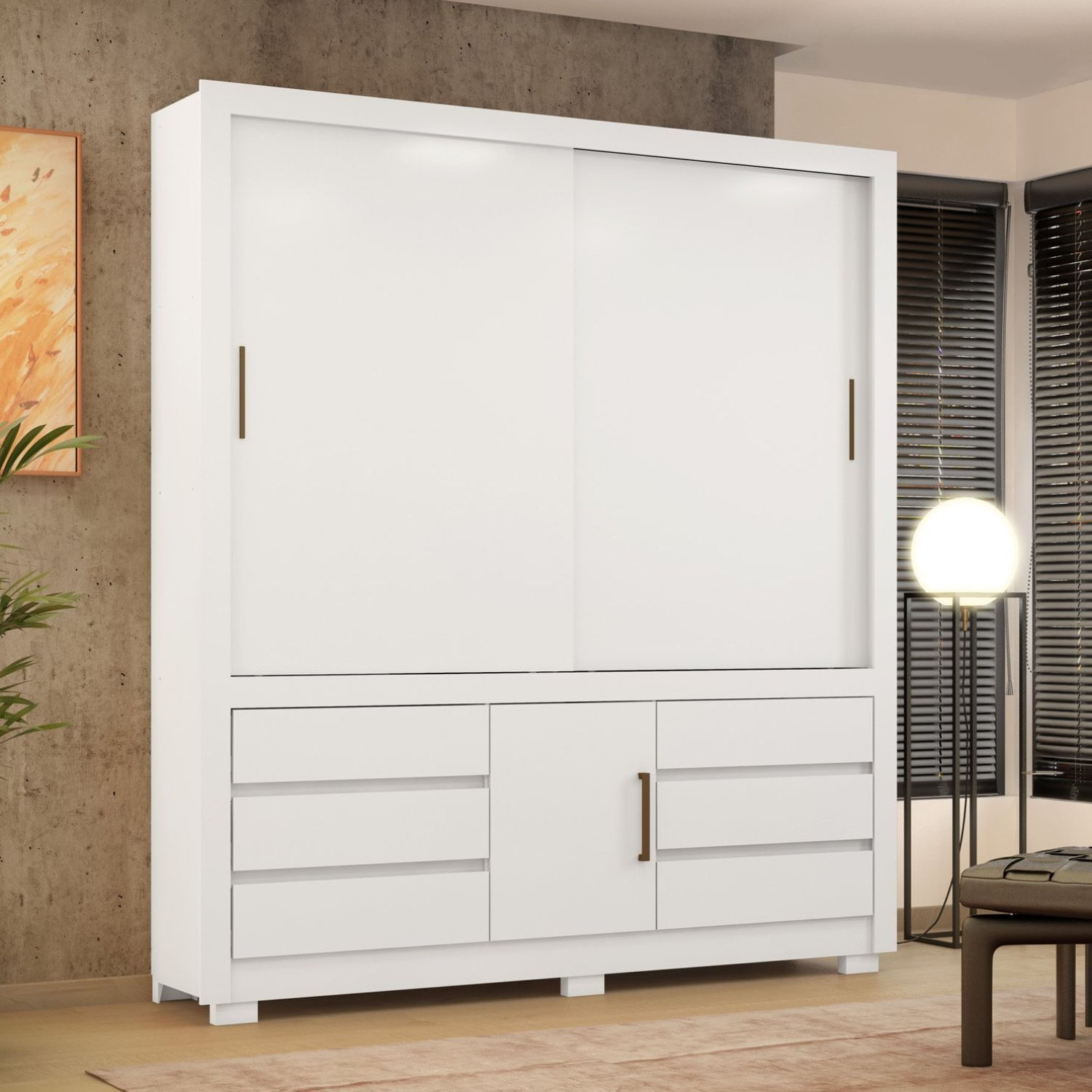 Guarda Roupa Casal 3 Portas 6 Gavetas Arbo Demóbile Branco/rosa