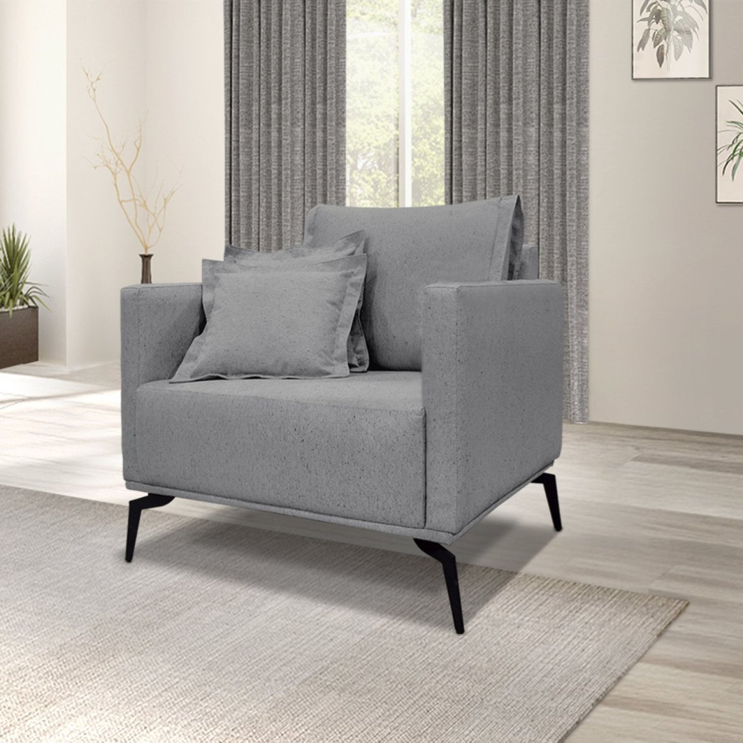 Poltrona Lion Linho Spezzia Decor Cinza