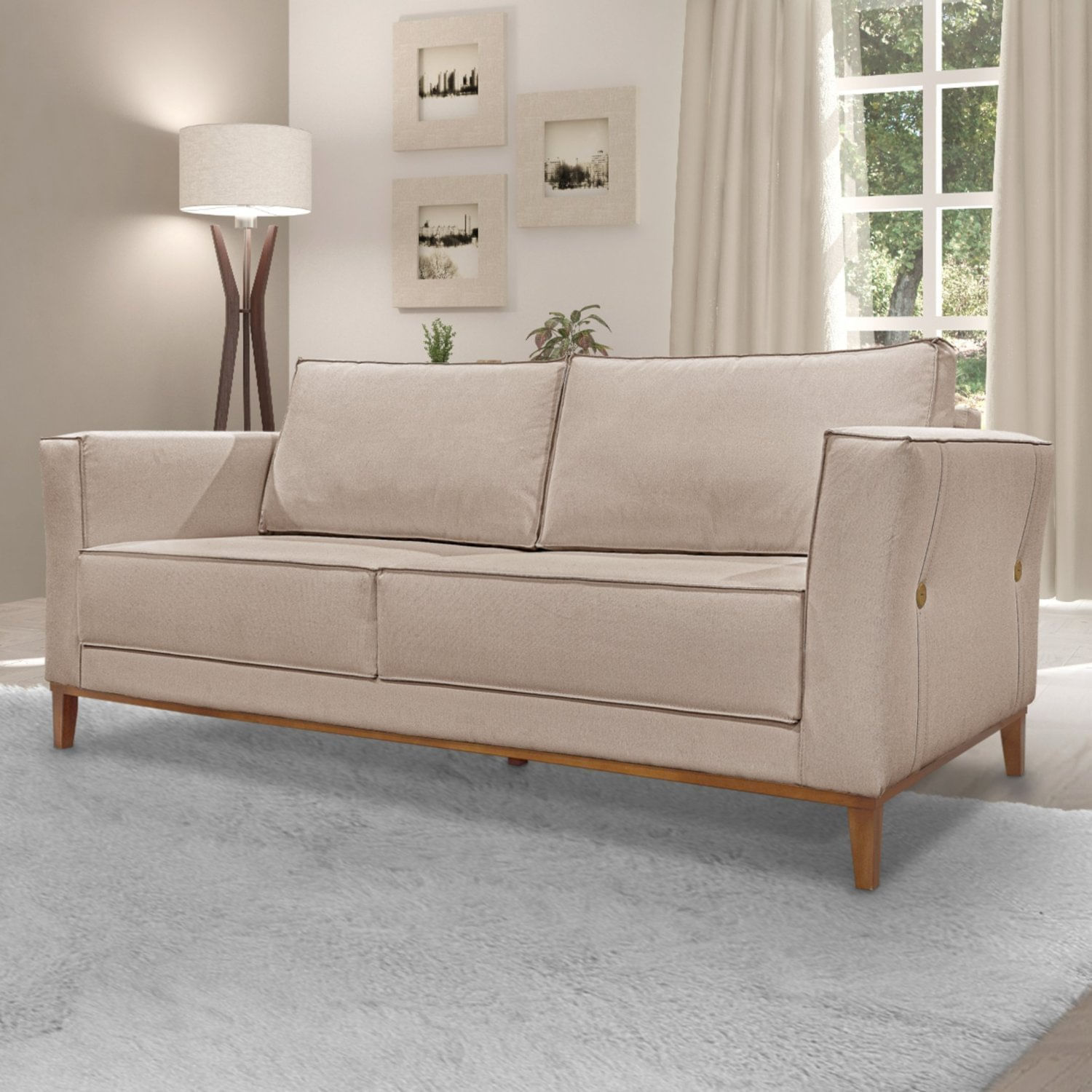 Sofá 3 Lugares 210cm Linho Brest Spezzia Decor Areia
