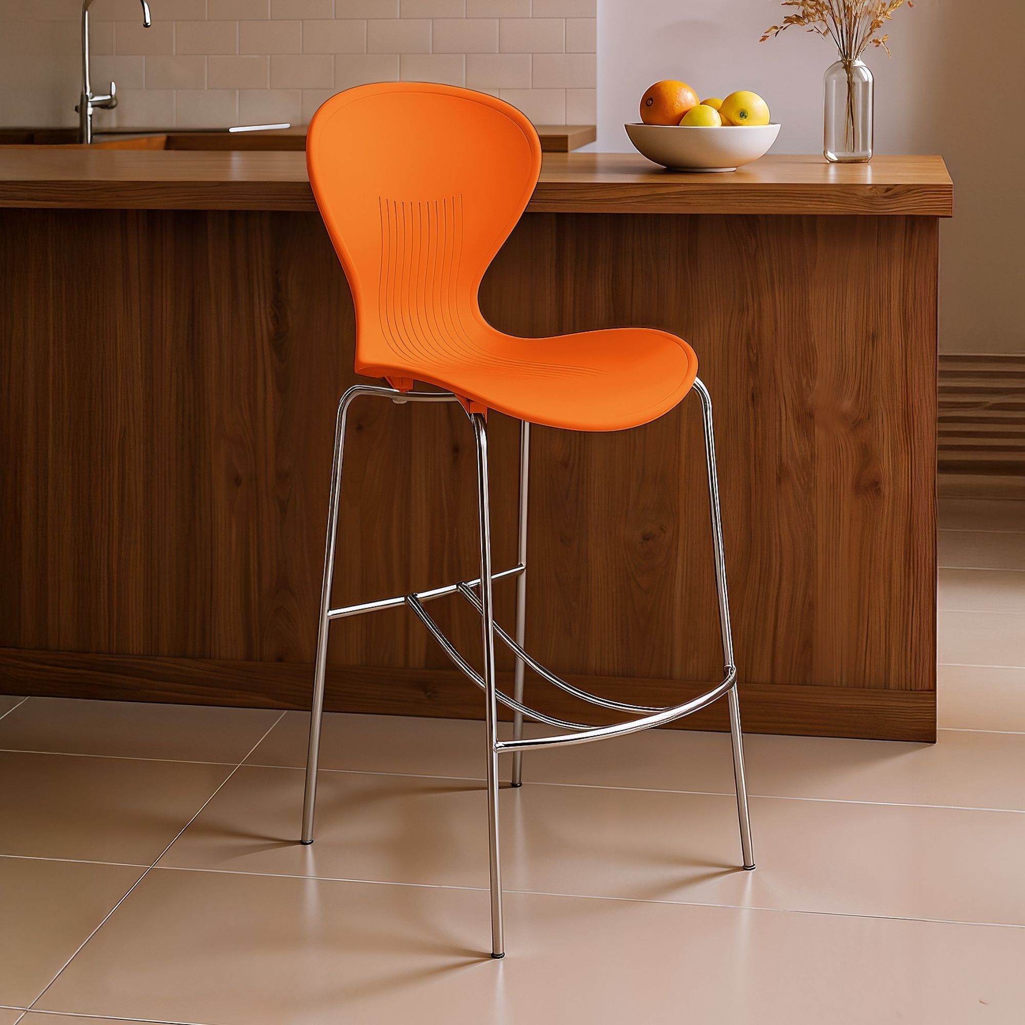 Banqueta Alta Com Encosto Flash Prima Design Laranja