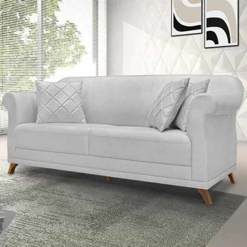 Sofá 3 Lugares 220cm Linho Arras Spezzia Decor Grigio
