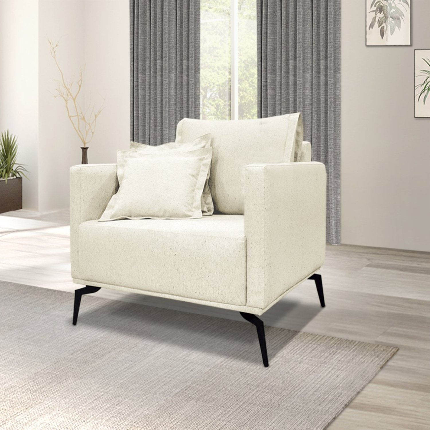 Poltrona Lion Linho Spezzia Decor Natural