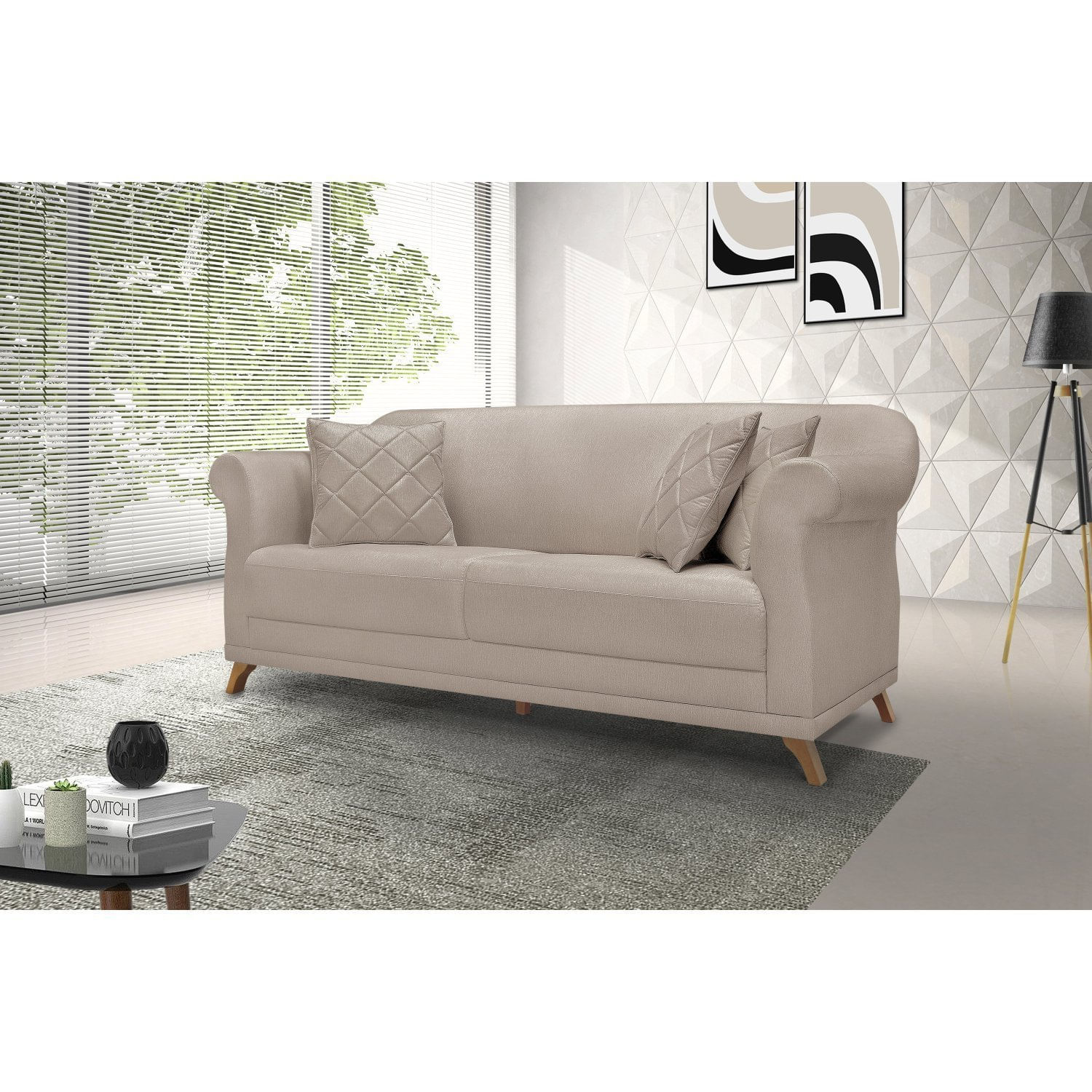 Sofá 3 Lugares 220cm Linho Arras Spezzia Decor Areia