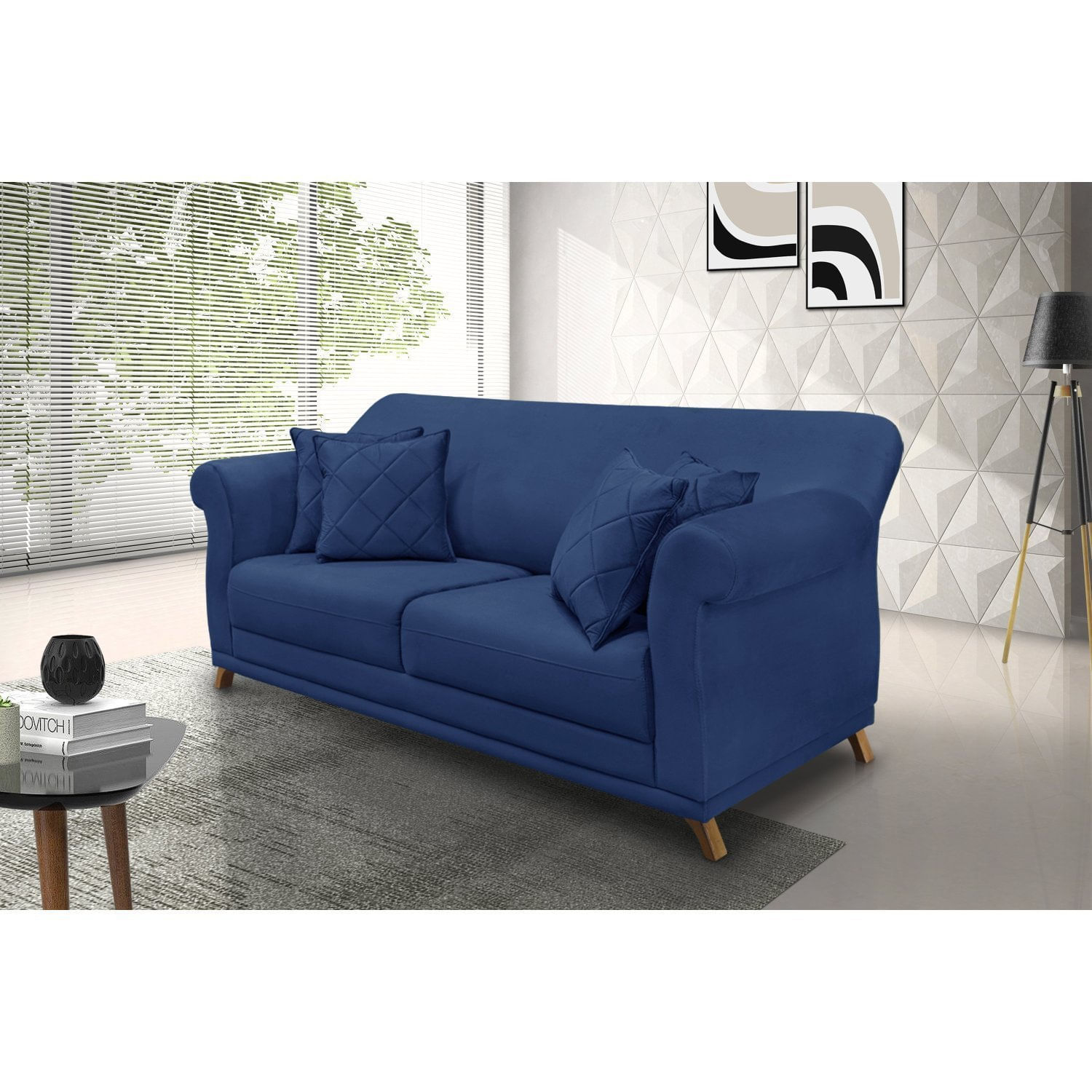 Sofá 2 Lugares 160cm Suede Arras Spezzia Decor Azul Marinho