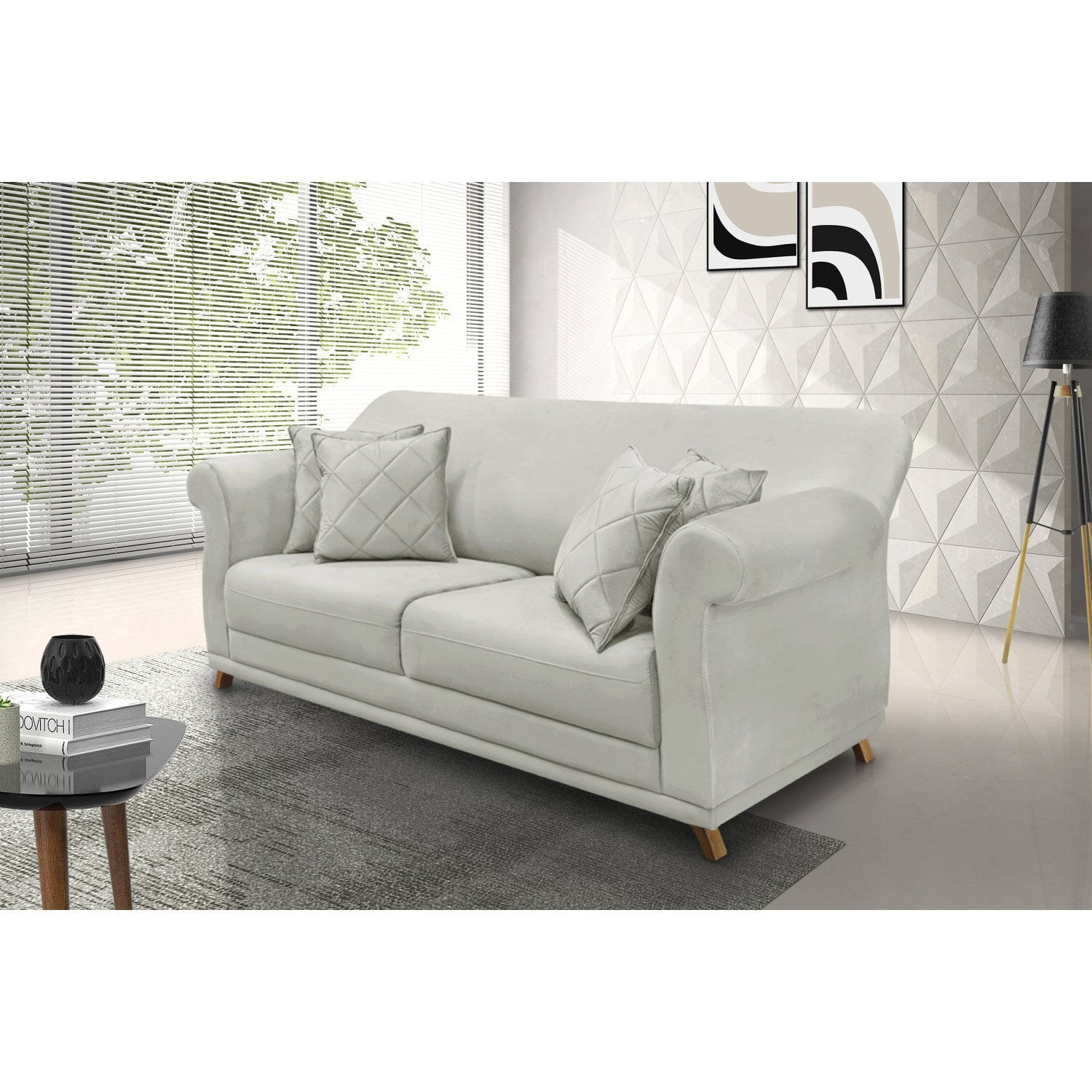 Sofá 3 Lugares 200cm Veludo Arras Spezzia Decor Prata