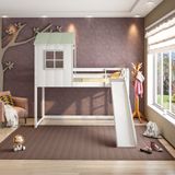 Cama Alta Infantil Cabana Family Com Escorregador Casatema Branco/verde