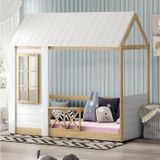 Cama Montessoriana Reversível Telhado Completo Casinha Garden Casatema Natura/branco