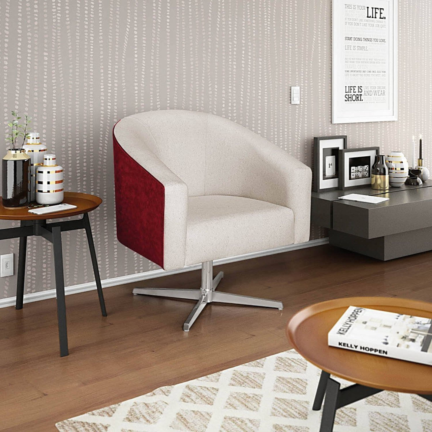 Poltrona Base Giratória De Metal Factor Linho Mariana Maranata Estofados Bege