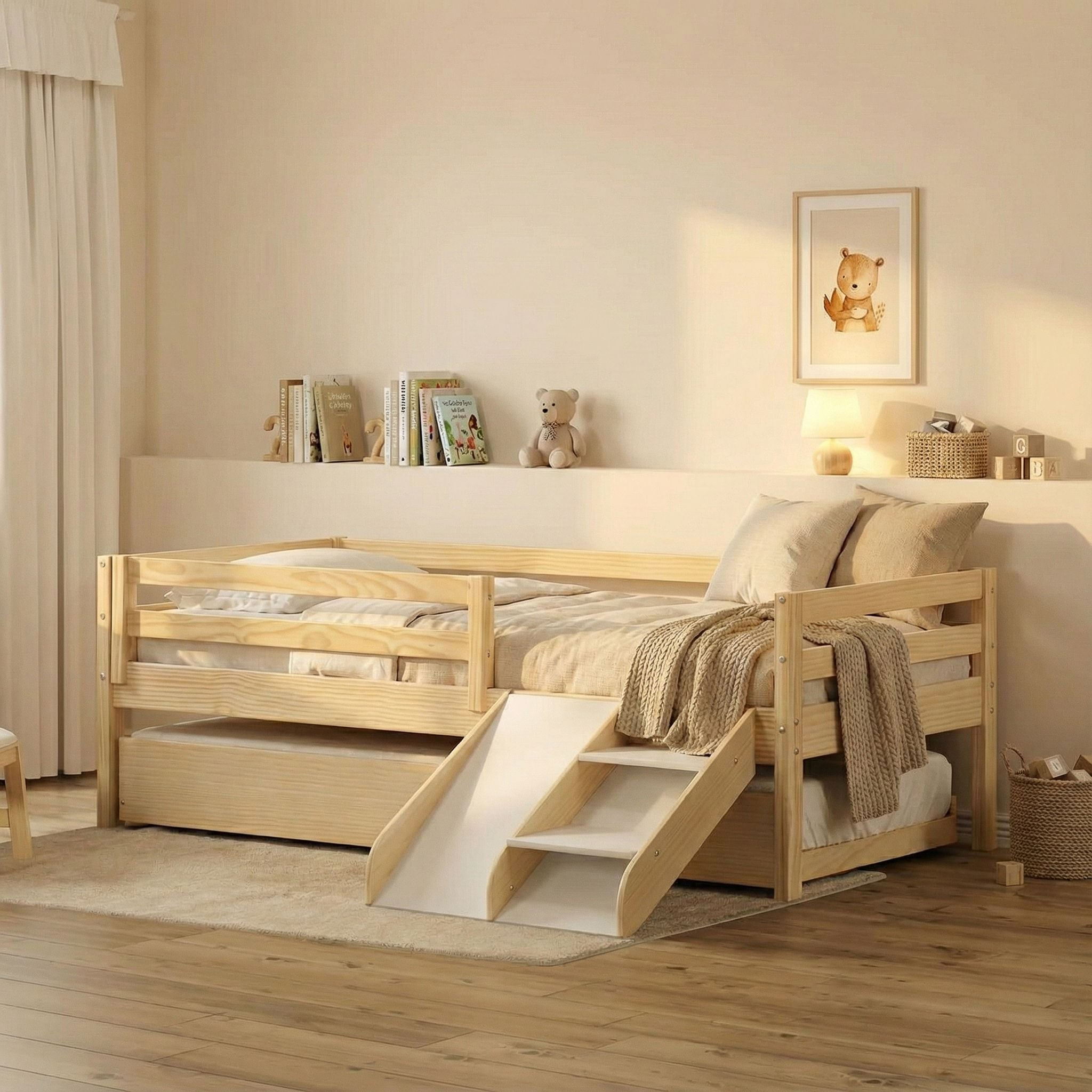 Bicama Solteiro Infantil Prime E Kit Escadinha Com Escorrega Casatema