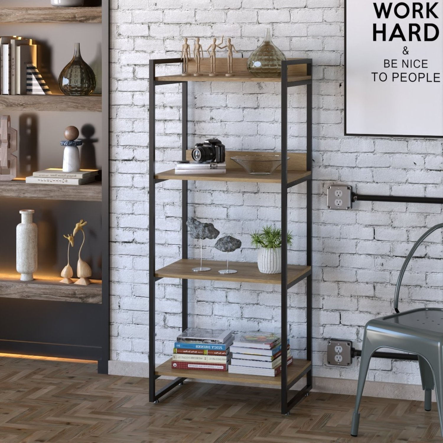 Estante Multiuso 146cmx60cm Com 4 Prateleiras Kuadra Compace Lâmina Mel