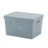 Cesto Organizador Com Tampa 39x29x24cm Quadrata Cinza