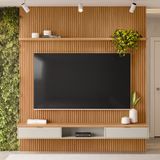 Painel Ripado Modular 1 Nicho 1 Prateleira Linea Brasil Nature/off White