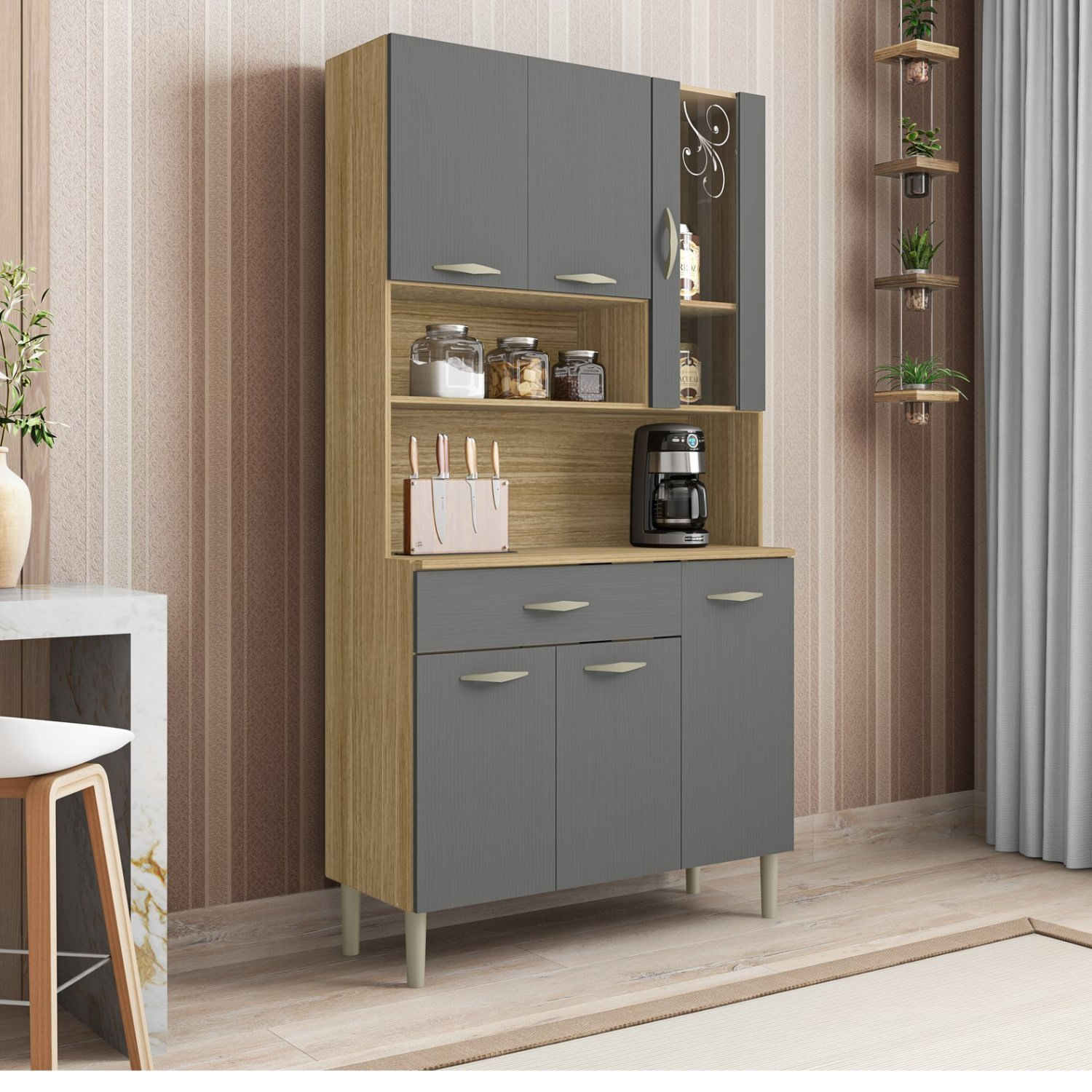 Armário De Cozinha 6 Portas 1 Gaveta Golden Kits Paraná Freijó/gris