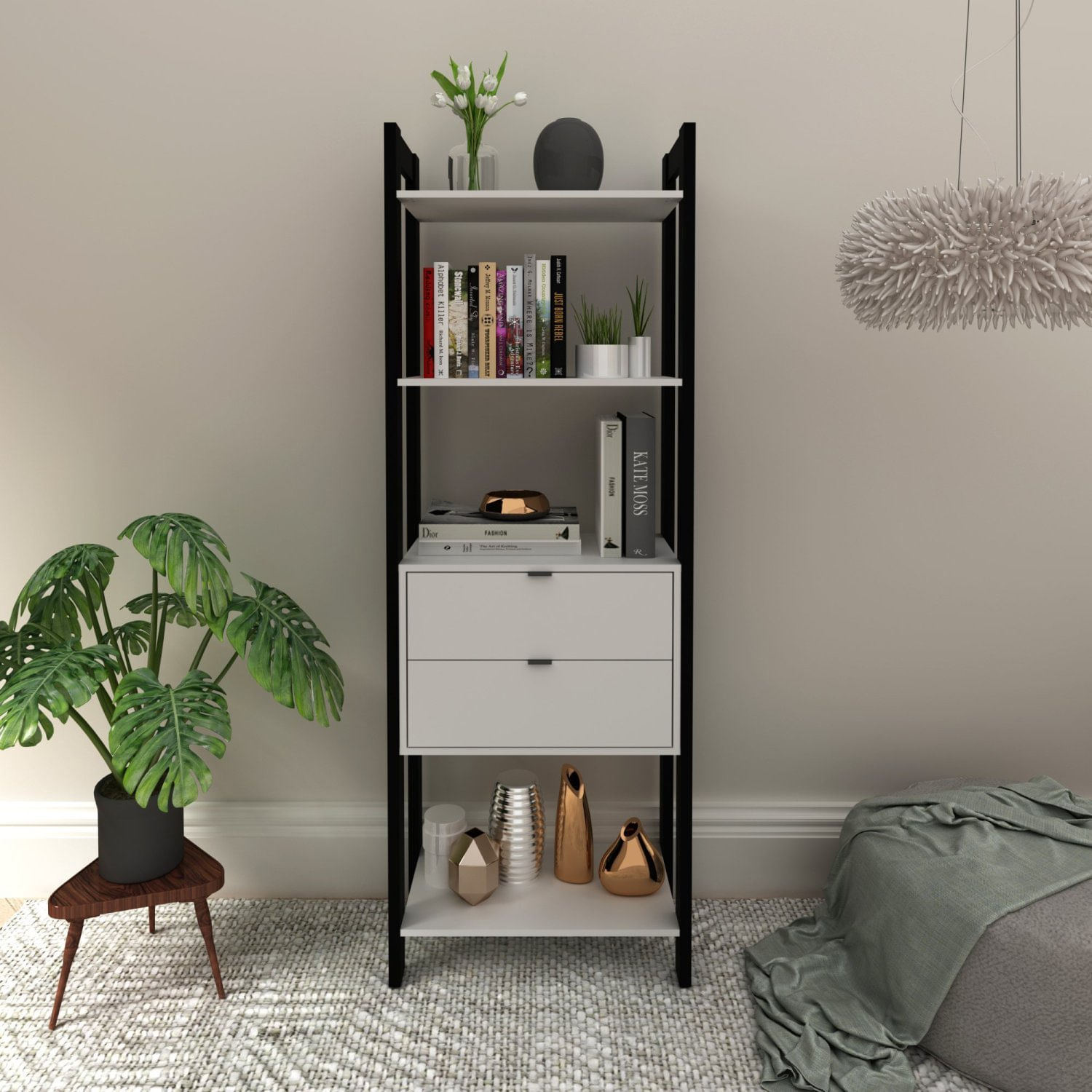 Estante 4 Prateleiras 2 Gavetas Haia Yescasa Preto/branco