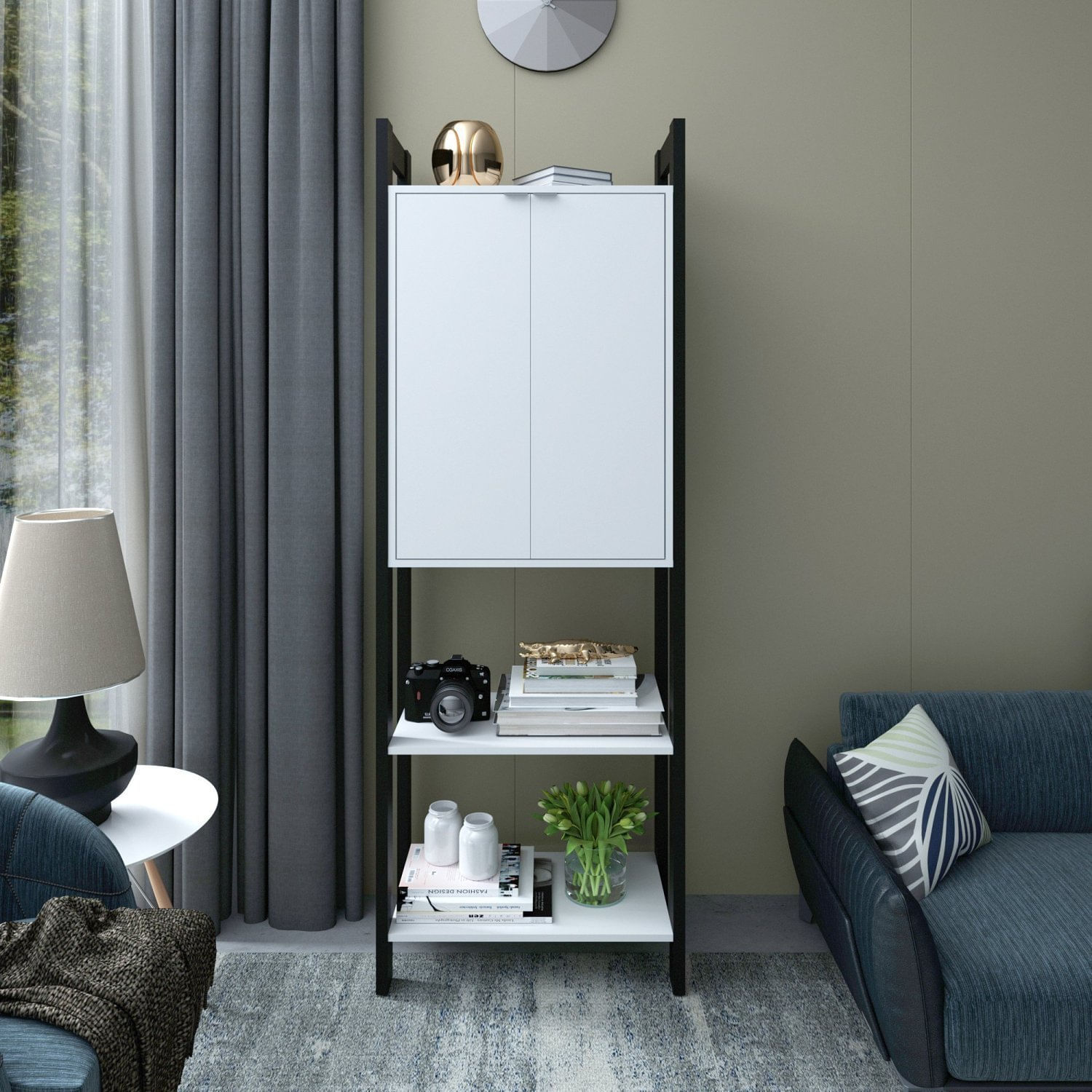 Estante 3 Prateleiras 2 Portas Haia Yescasa Preto/branco