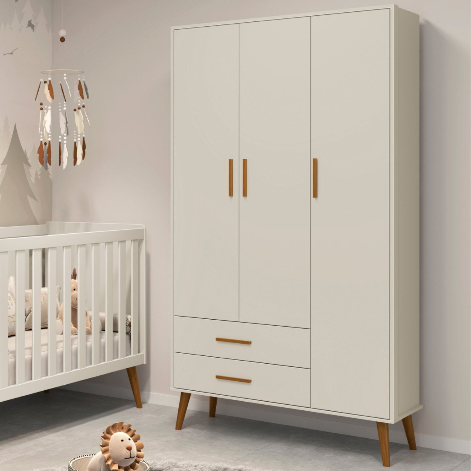 Guarda Roupa Infantil 3 Portas 2 Gavetas Isis Móveis Reller Areia