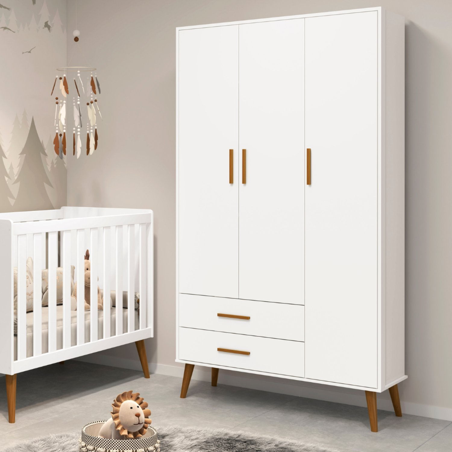 Guarda Roupa Infantil 3 Portas 2 Gavetas Isis Móveis Reller Branco