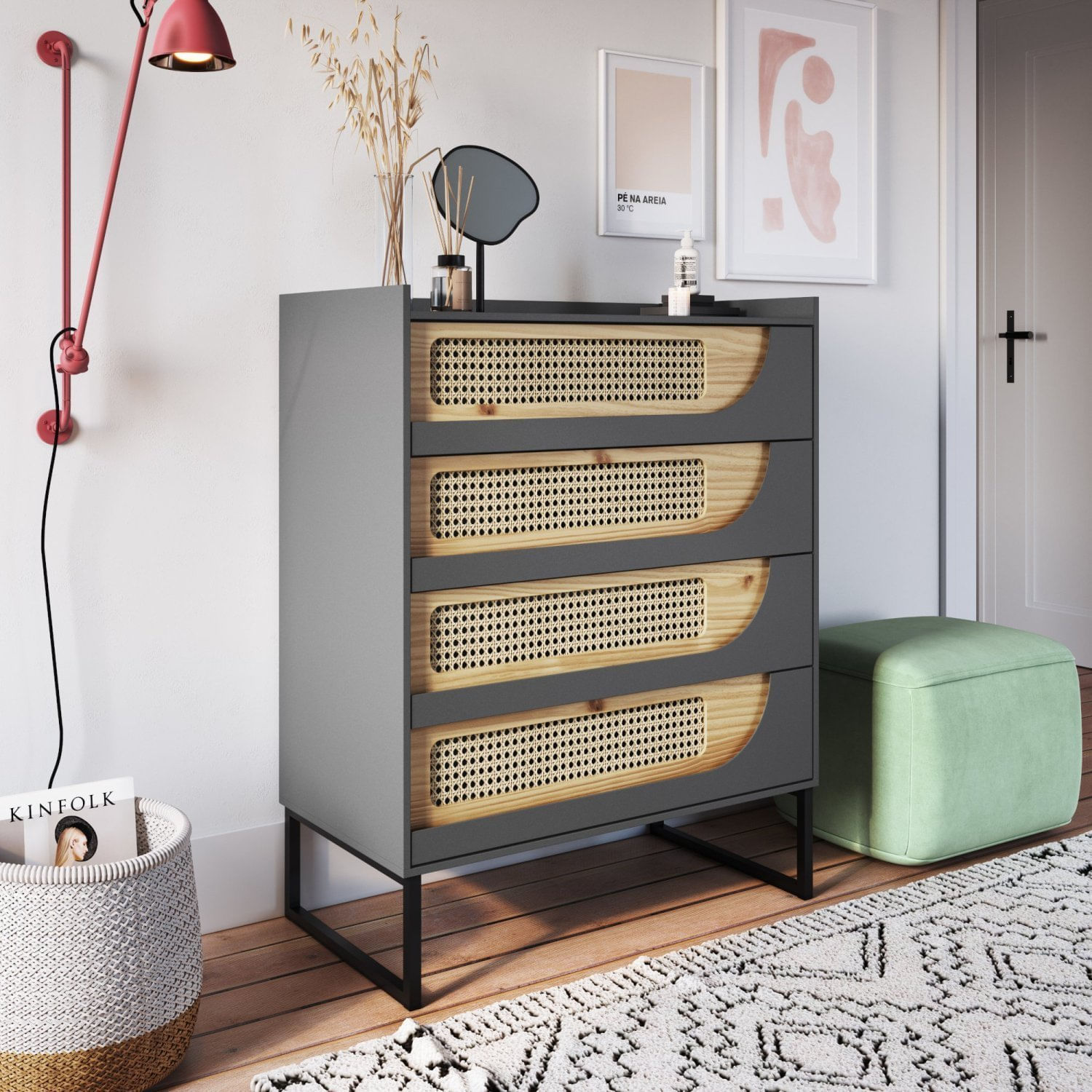 Cômoda 4 Gavetas Apolo Grafite Edez