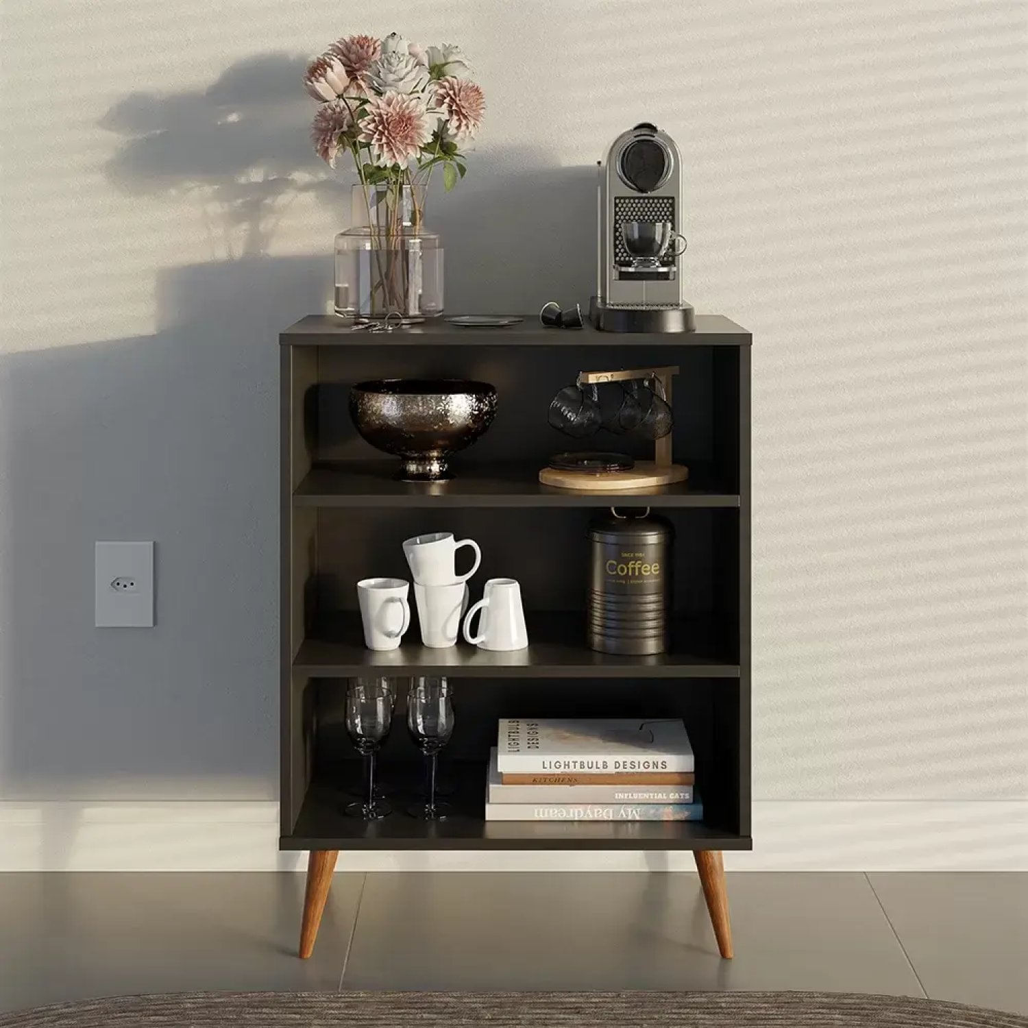 Buffet Aparador Retrô Cantinho Do Café Pés Palito Preto