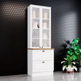 Paneleiro 2 Portas De Vidro 2 Gavetas Branco Com Tampo Americana Branco/nature