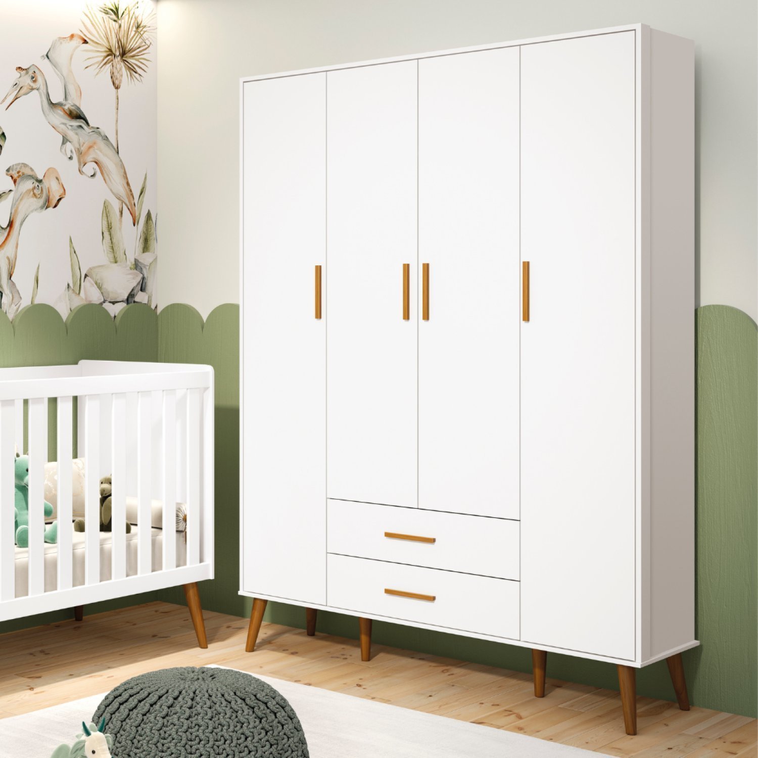 Guarda Roupa Infantil 4 Portas 2 Gavetas Isis Móveis Reller Branco