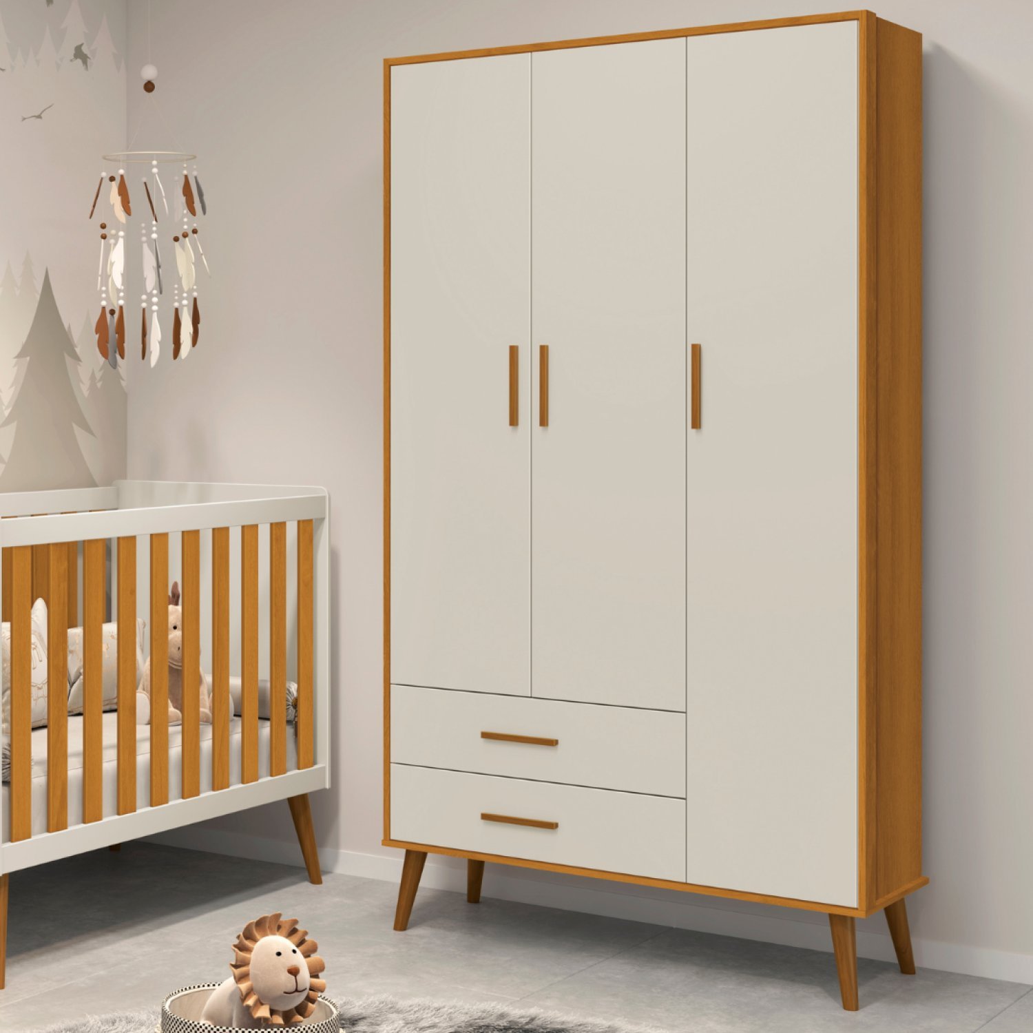 Guarda Roupa Infantil 3 Portas 2 Gavetas Isis Móveis Reller Areia/savana