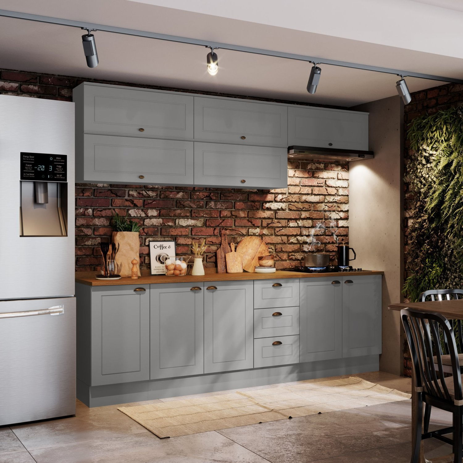 Cozinha Compacta 8 Peças 10 Portas 3 Gavetas Emily Cinza/nature