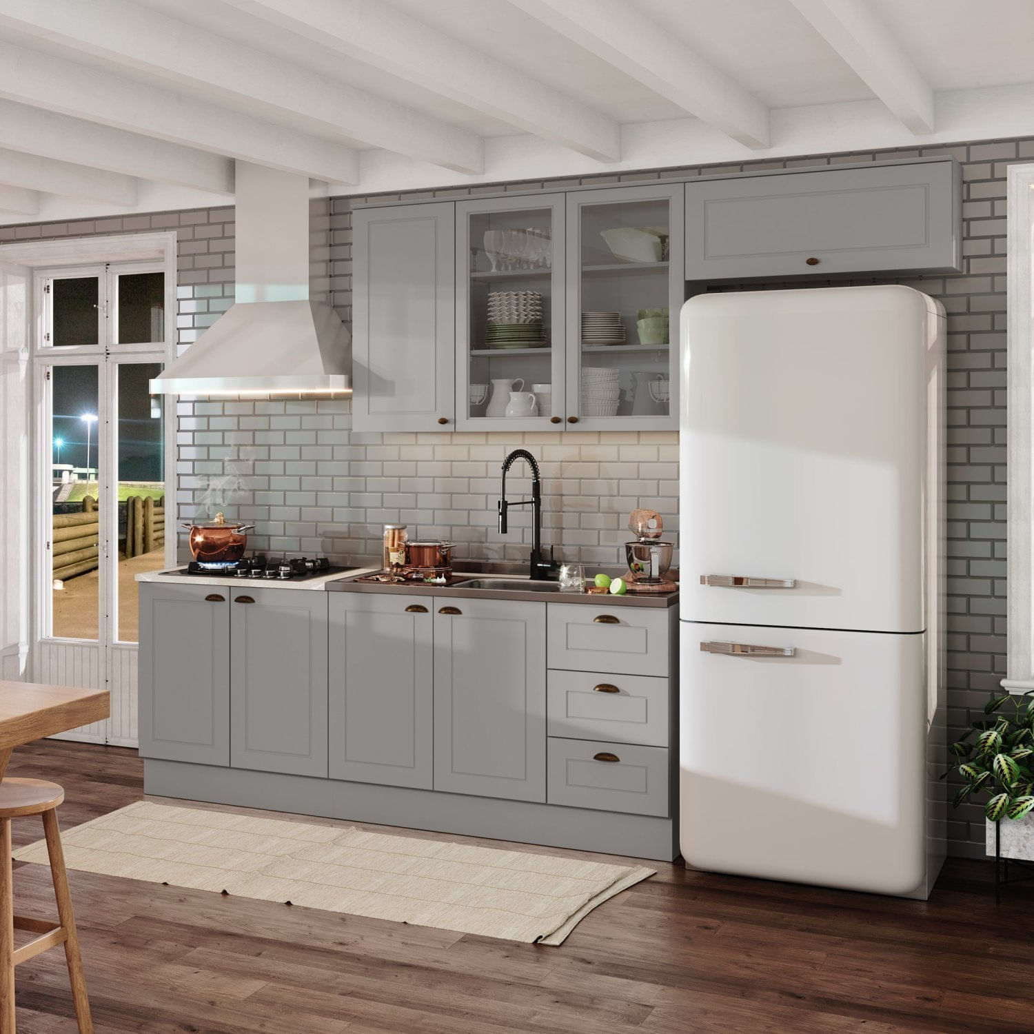 Cozinha Compacta 8 Portas E 3 Gavetas Emily Cinza/calcare