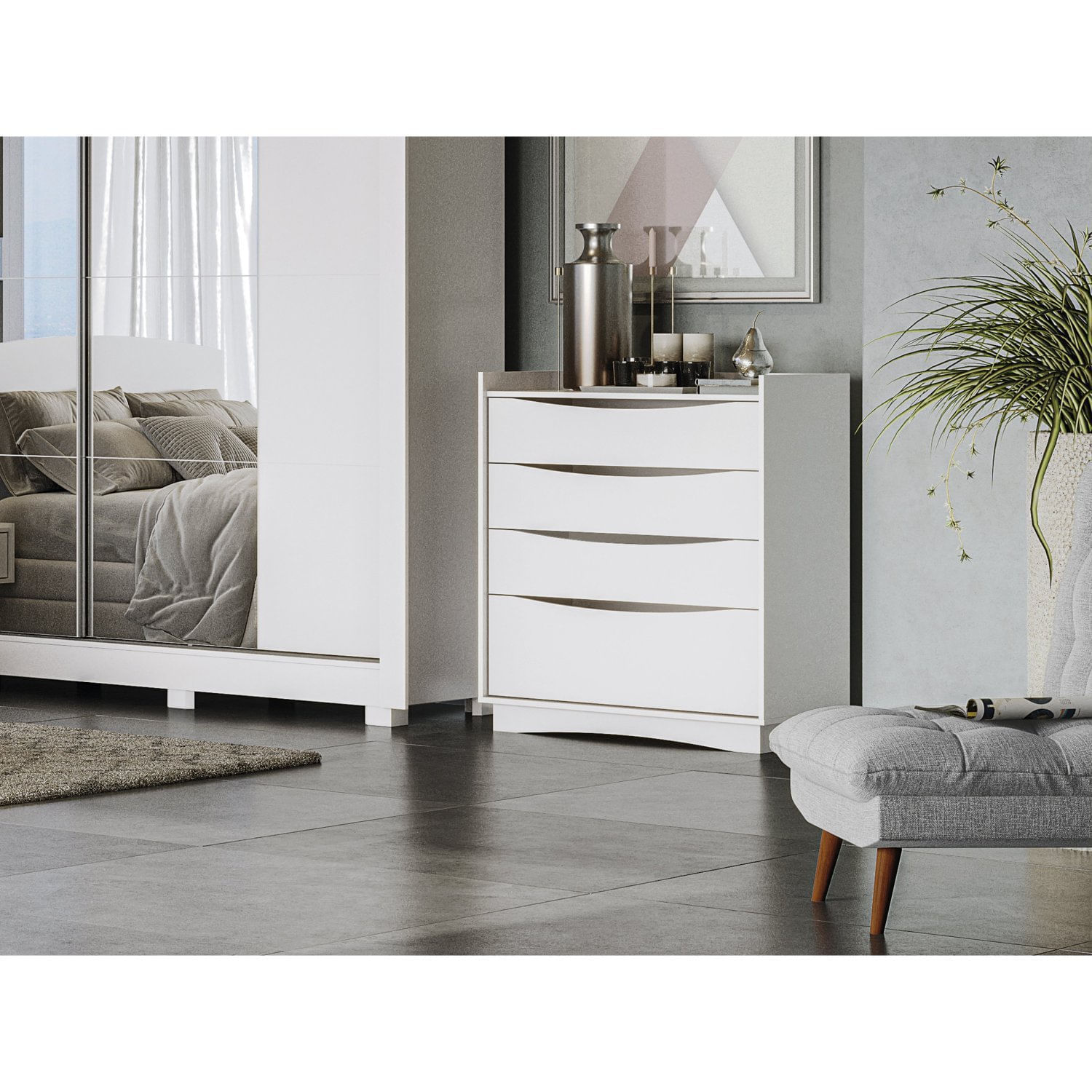 Cômoda 3 Gavetas E 1 Gaveta Kappesberg Branco