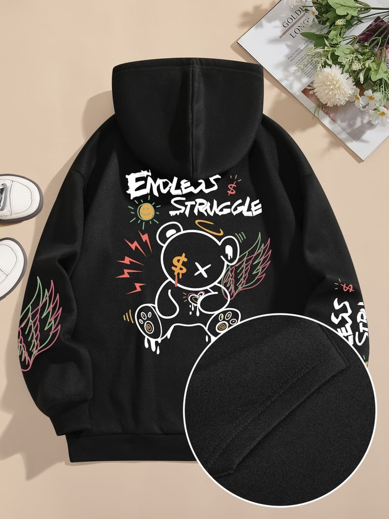 Moletom Feminino Casual Com Capuz Elashopp Preto G