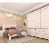 Quarto Completo Roupeiro 3 Portas, Cama Casal E Mesa De Cabeceira 3 Gavetas Chicago Tcil Móveis Neve/neve