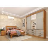 Quarto Completo Roupeiro 3 Portas Cama Casal E Mesa De Cabeceira Chicago Tcil Móveis Cinamomo/off White
