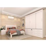 Quarto Completo Roupeiro 3 Portas Cama Casal E Mesa De Cabeceira 3 Gavetas Chicago Tcil Móveis Neve