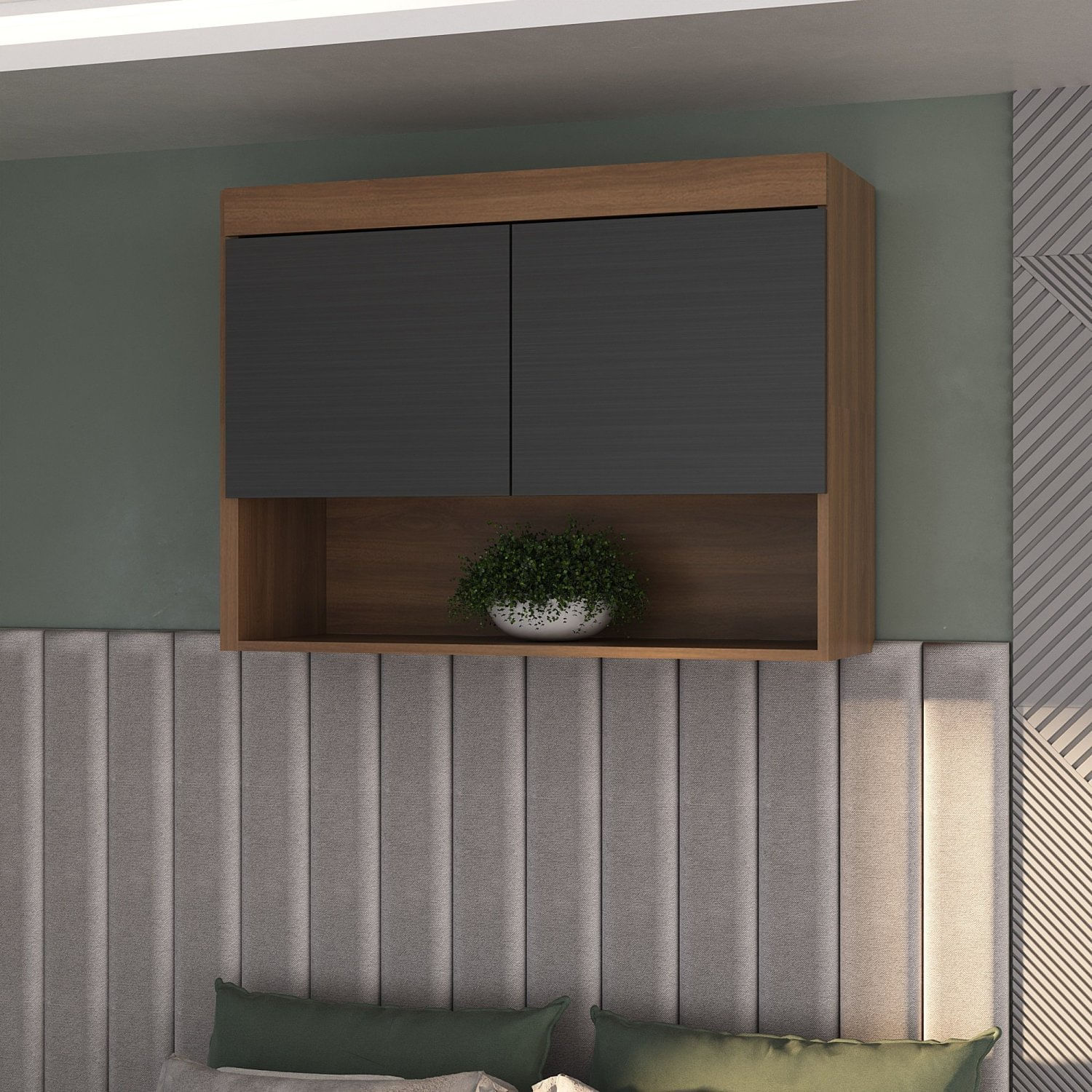 Módulo Aéreo 2 Portas Viena Nogal/grafite