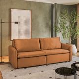 Sofá Cama Retrátil E Reclinável 4 Lugares 225cm Em Veludo Com Molas Greta Yescasa Terracota