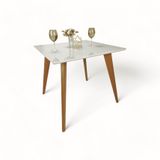 Mesa De Jantar Tampo Com Vidro Quadrada 90x90cm Slim Branco
