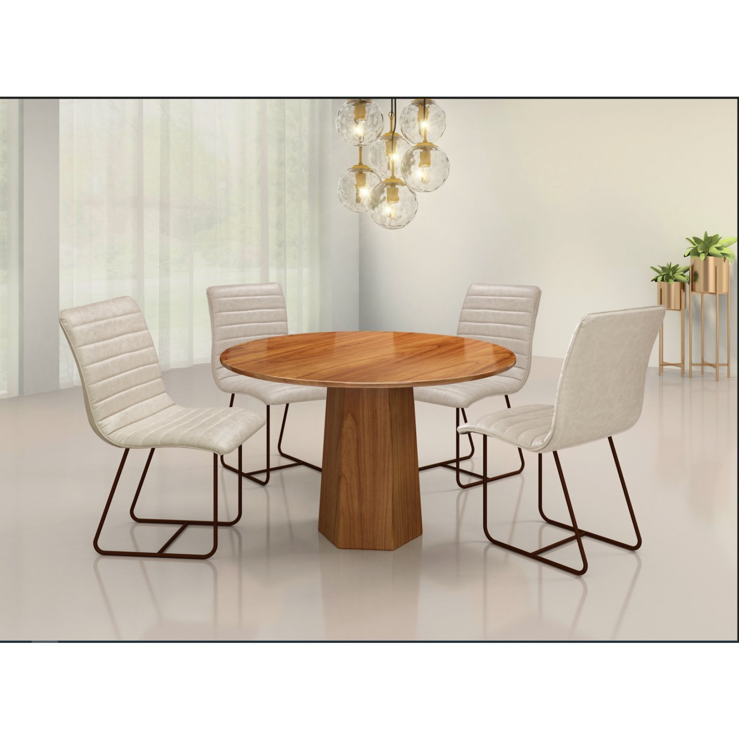 Conjunto Sala De Jantar Com Mesa Tampo Em Madeira 4 Cadeiras Itália Café/cinamomo/courrissimo Creme