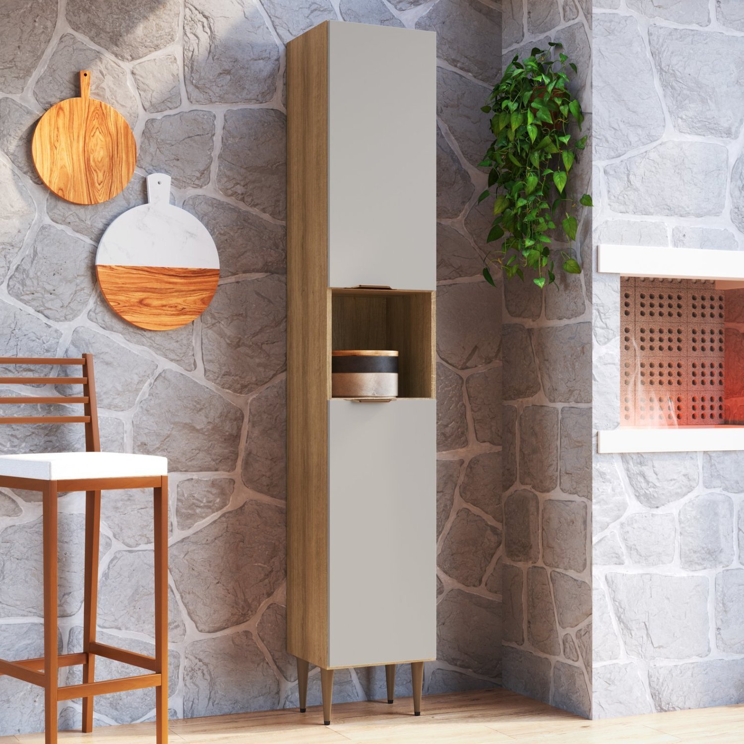 Armário Paneleiro 2 Portas 1 Nicho Veneza Modulada Mel/arenas