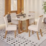 Conjunto Sala De Jantar Tampo Mdf/vidro 4 Cadeiras Marie Nature/off White/linho