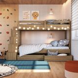 Beliche Infantil Com Escada Nichos Gavetas Laterais E Gavetões Inferiores Aveiro Oak