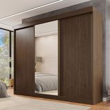 Guarda Roupa Casal 3 Portas De Correr Com Espelho Central 6 Gavetas Garibaldi 100% Mdf New Canion/off White