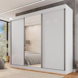 Guarda Roupa Casal 3 Portas De Correr Com Espelho Central 6 Gavetas Garibaldi 100% Mdf Branco Neve