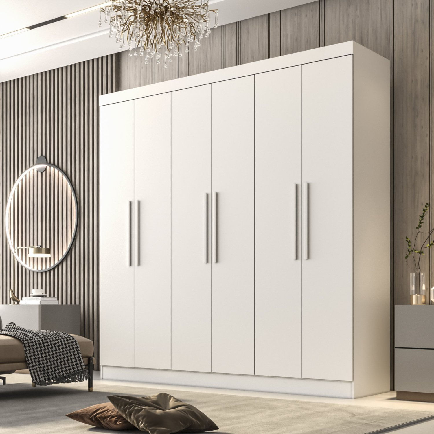 Guarda Roupa Casal 6 Portas 4 Gavetas Belém Espresso Móveis Branco Neve