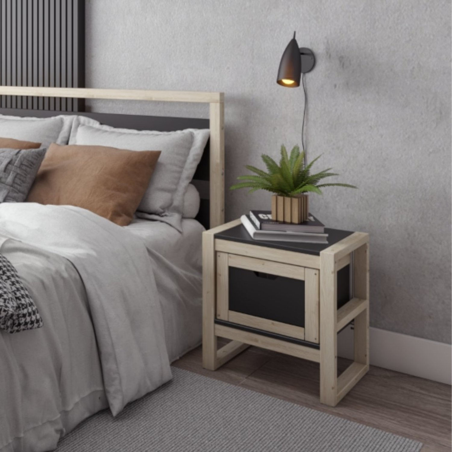 Mesa De Cabeceira Madeira Maciça Guará Cabecasa Madeiramadeira Preto/natural