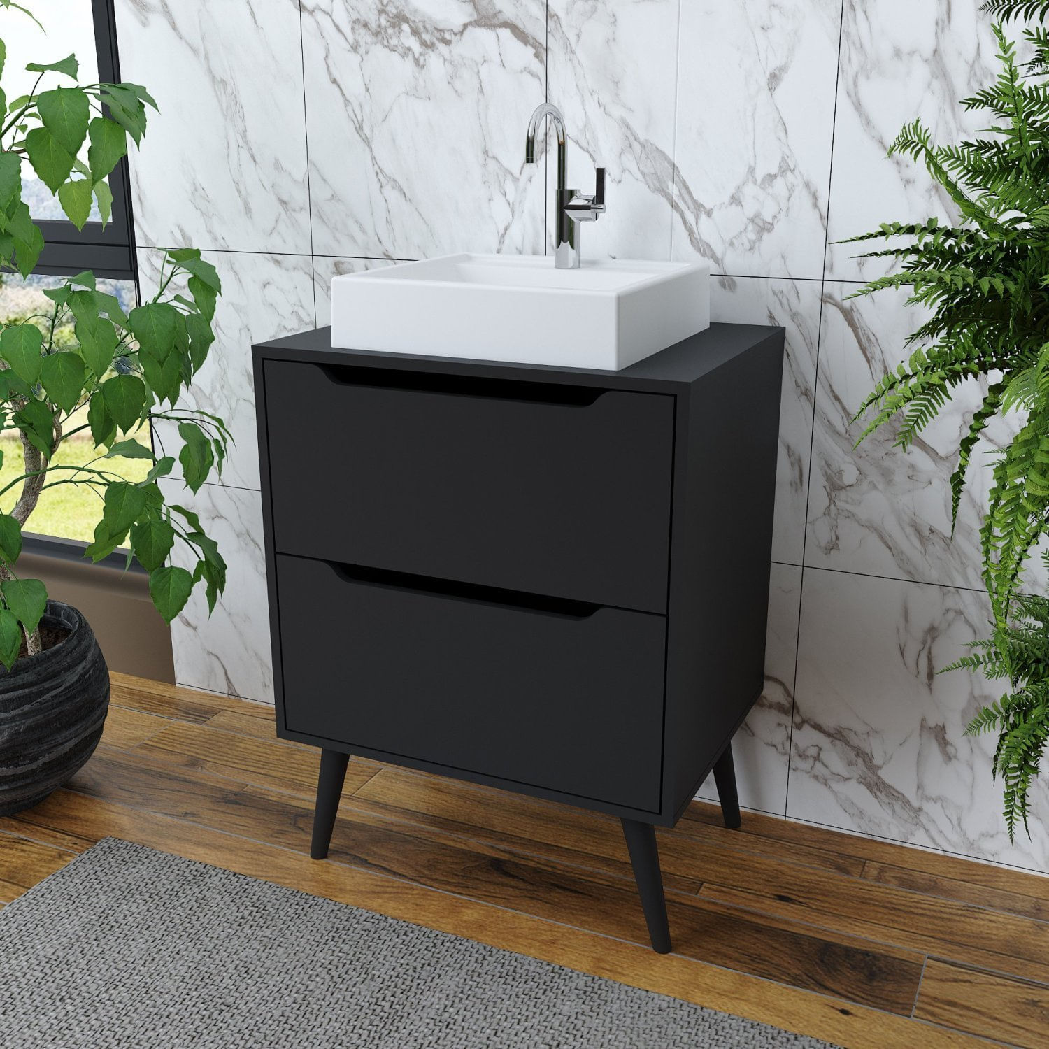 Gabinete Para Banheiro 2 Gavetas Bn3639 Preto