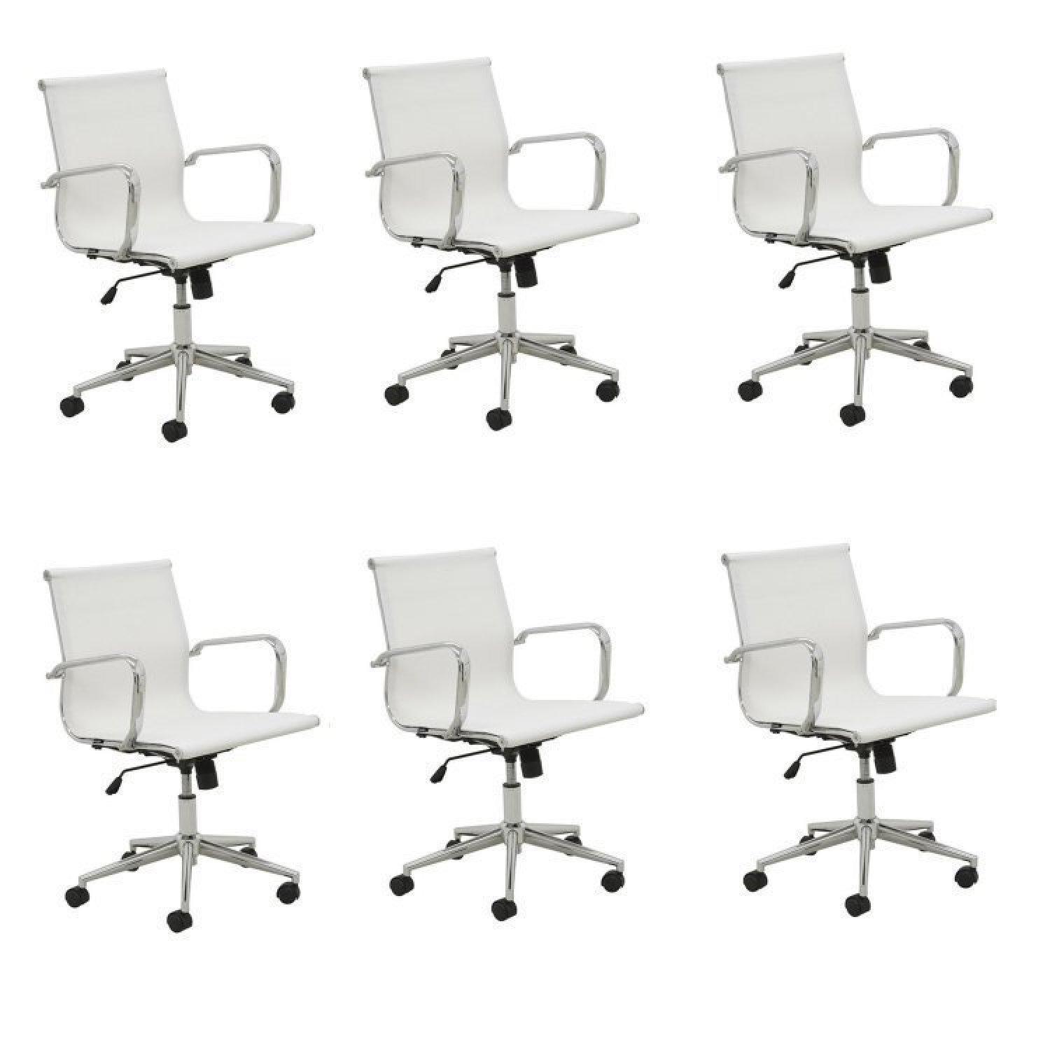 Conjunto 6 Cadeiras De Escritório Diretor Giratória Sevilha Tela Rivatti Branco